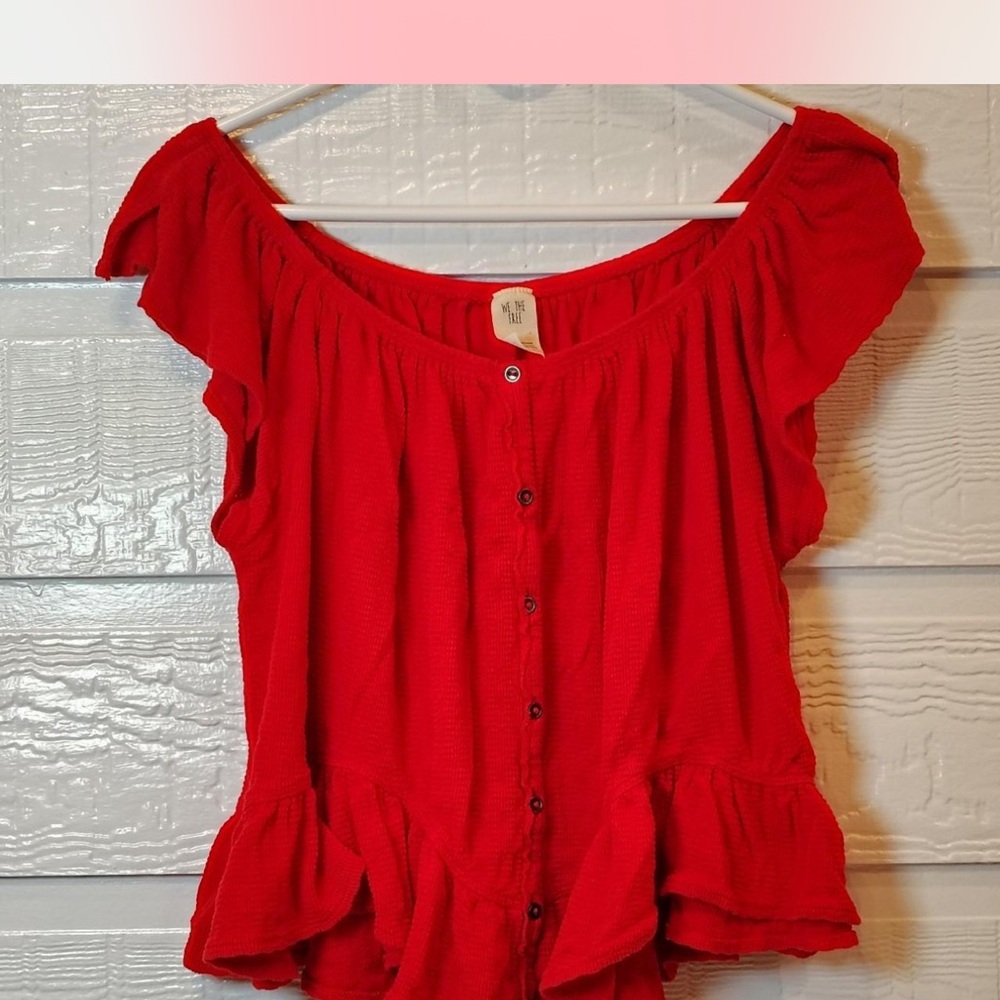 Free People Cherry 🍒 Red Off-Shoulder Blouse